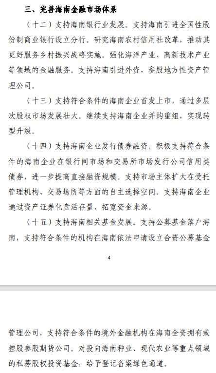 力度夠大!證監會等四部門聯手對海南進行金融支持,這12只概念股要火?